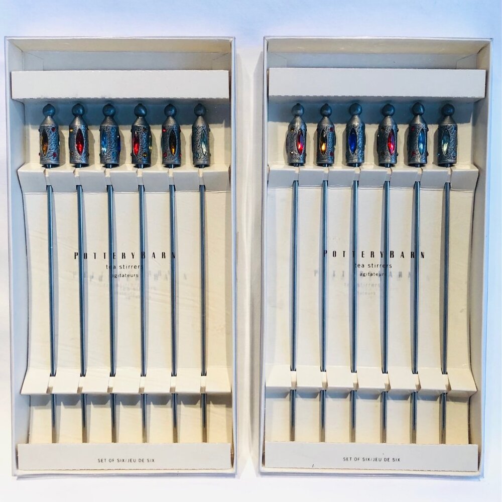 Two Sets of 6 Pottery Barn Stainless Steel Bejeweled Cocktail /Tea Stirrers.
